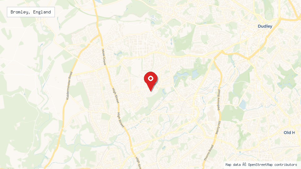 Street map of Bromley, England with location pin