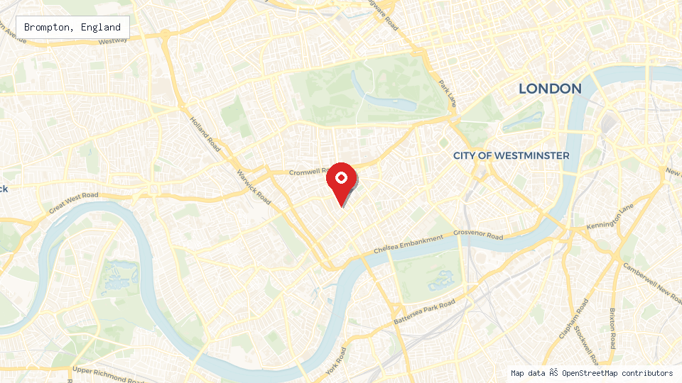 Street map of Brompton, England with location pin