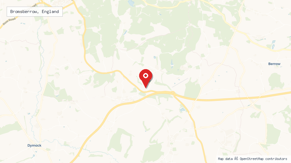 Street map of Bromsberrow, England with location pin