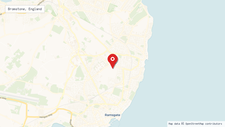Street map of Bromstone, England with location pin