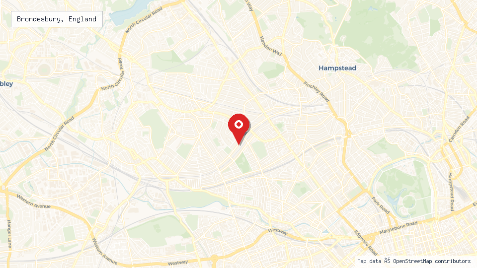Street map of Brondesbury, England with location pin