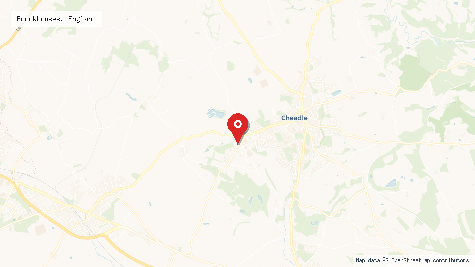 Street map of Brookhouses, England with location pin