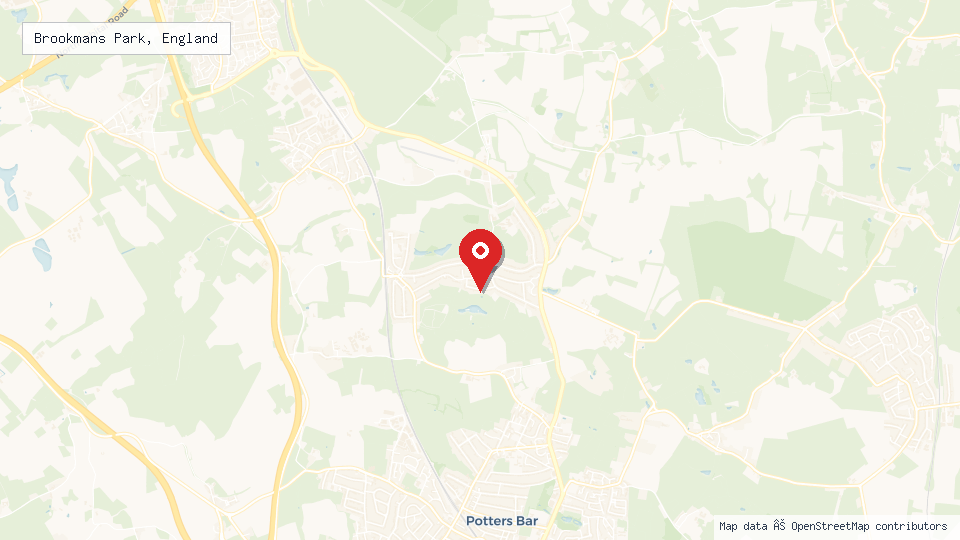 Street map of Brookmans Park, England with location pin