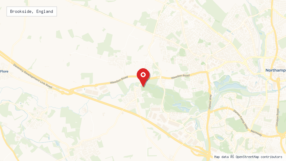 Street map of Brookside, England with location pin