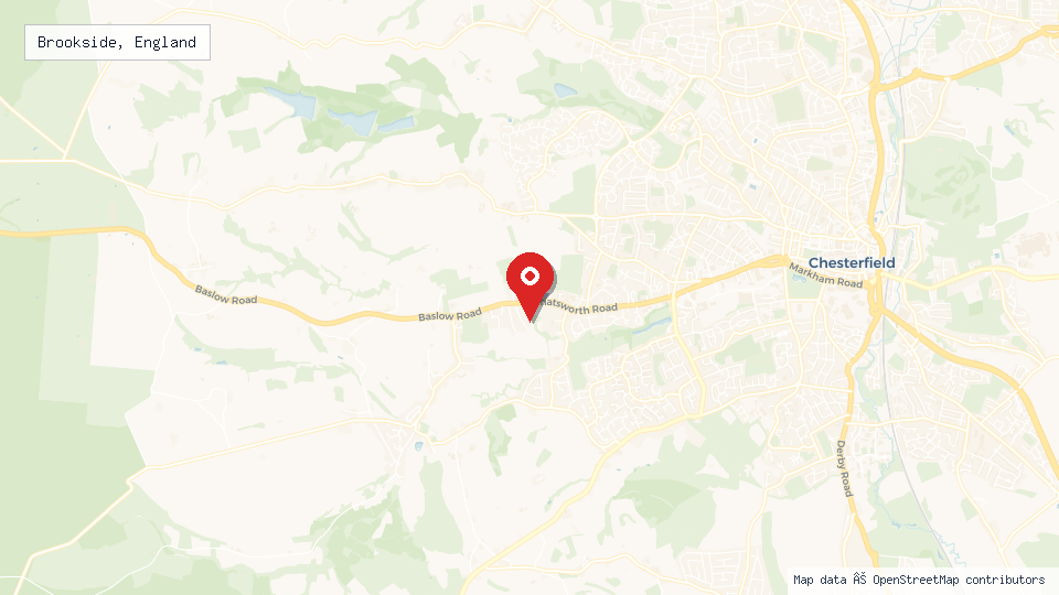 Street map of Brookside, England with location pin