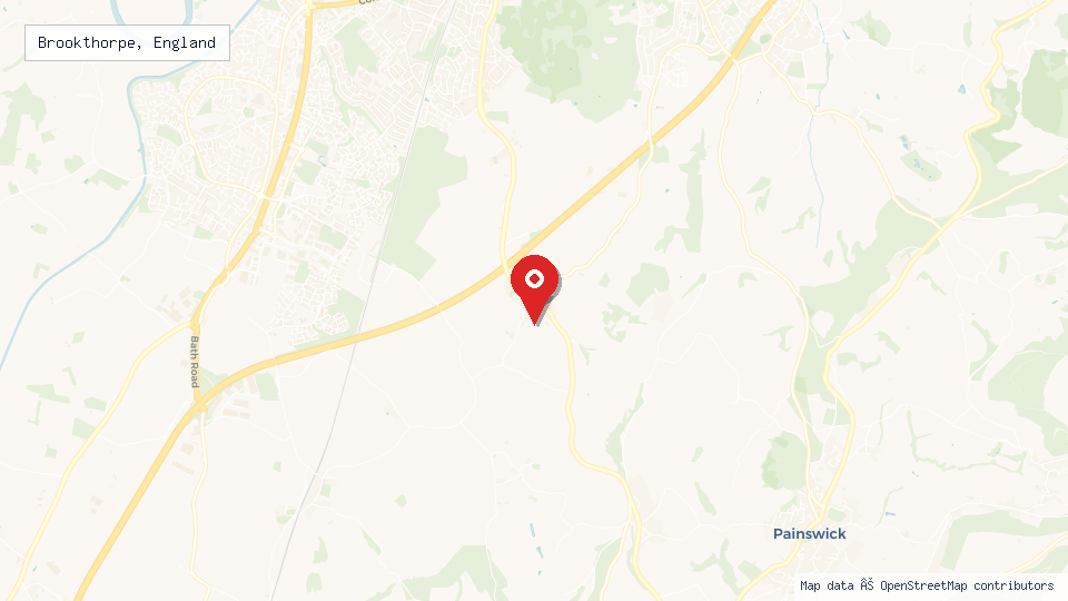 Street map of Brookthorpe, England with location pin