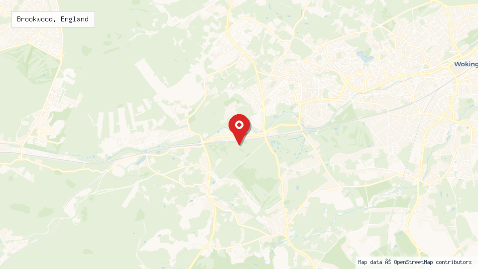 Street map of Brookwood, England with location pin