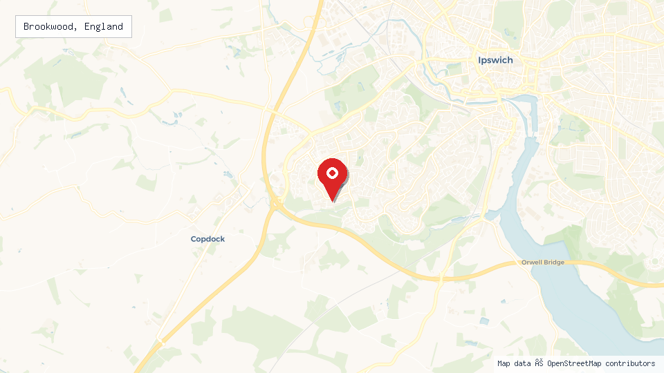 Street map of Brookwood, England with location pin