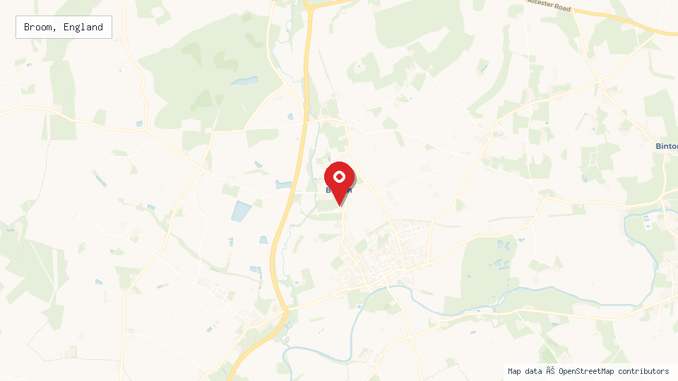 Street map of Broom, England with location pin