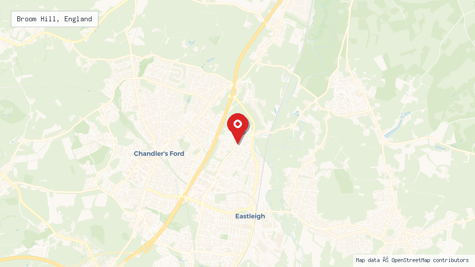 Street map of Broom Hill, England with location pin