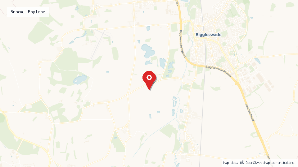 Street map of Broom, England with location pin