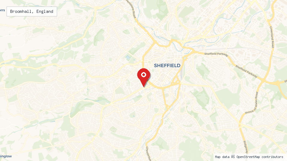 Street map of Broomhall, England with location pin