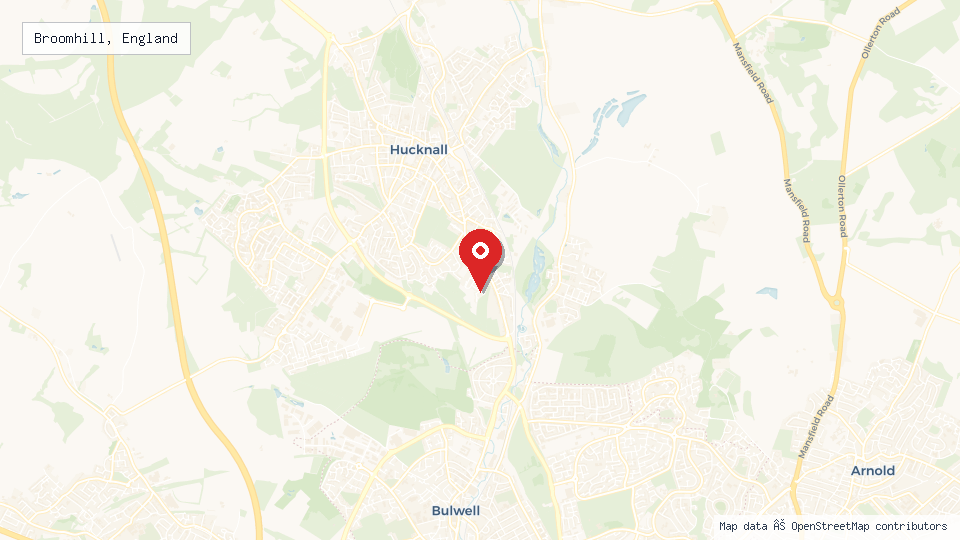 Street map of Broomhill, England with location pin