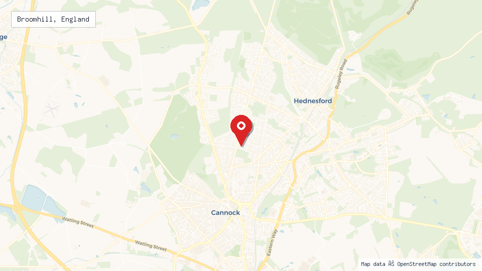 Street map of Broomhill, England with location pin