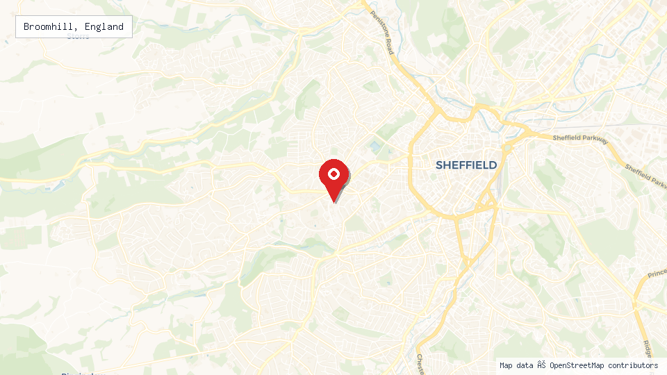 Street map of Broomhill, England with location pin
