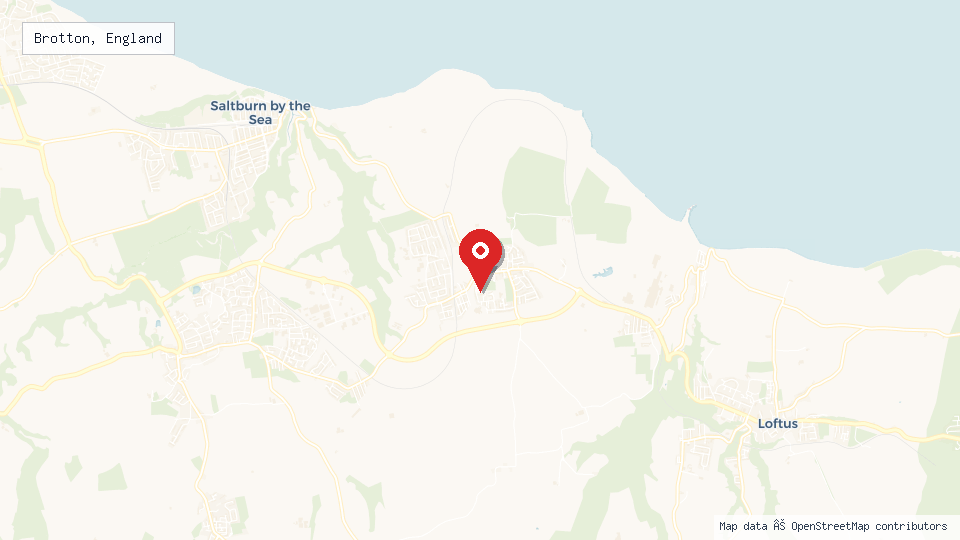 Street map of Brotton, England with location pin