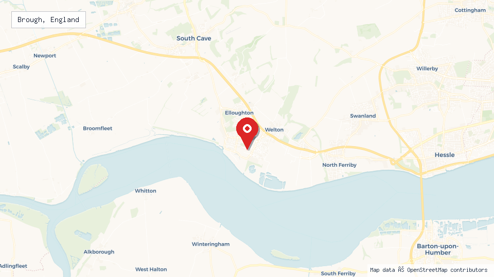 Street map of Brough, England with location pin