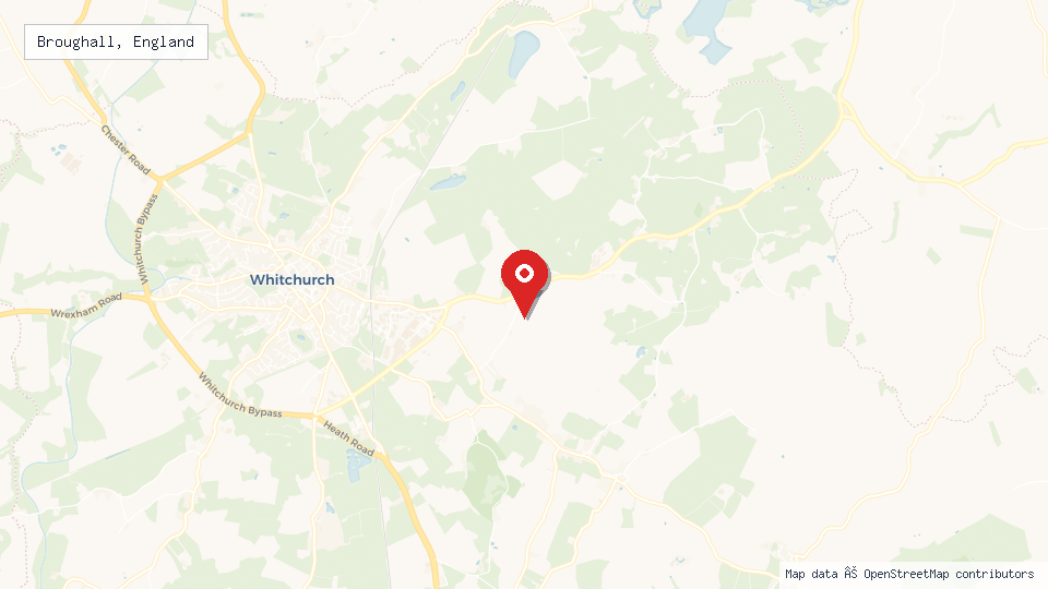 Street map of Broughall, England with location pin