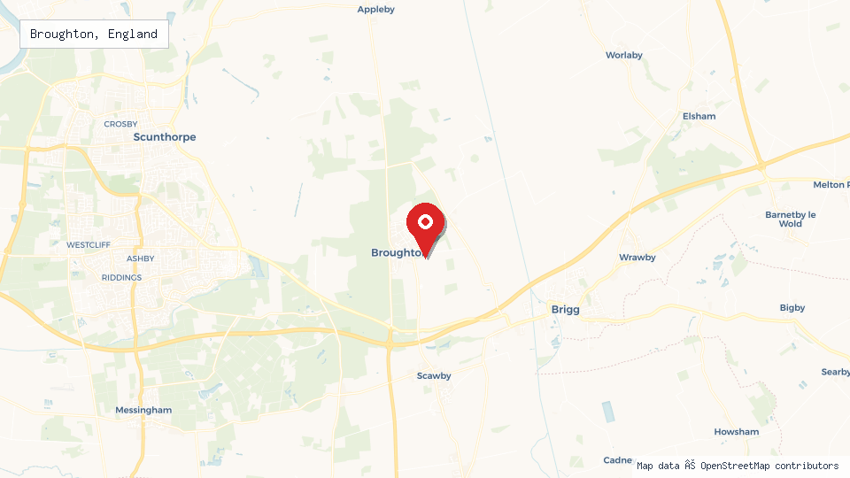 Street map of Broughton, England with location pin