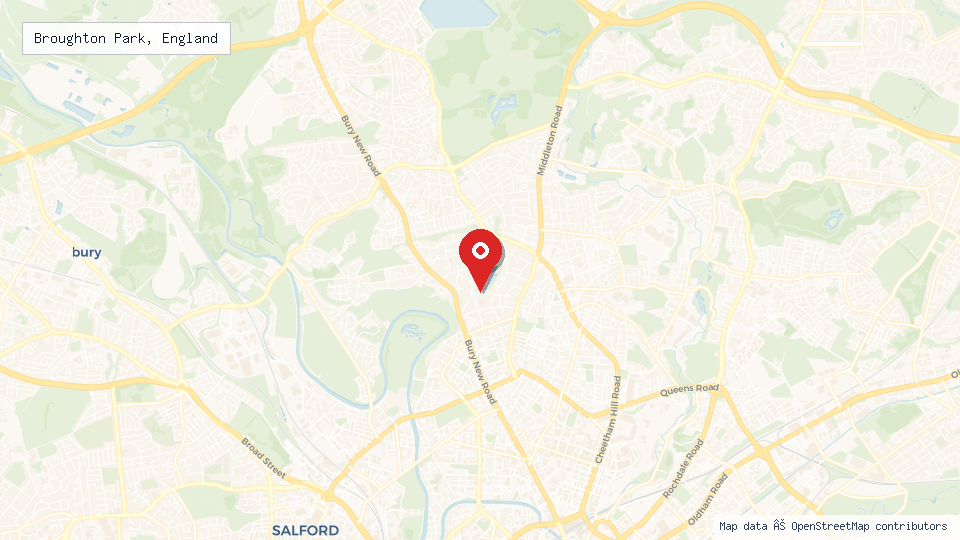 Street map of Broughton Park, England with location pin