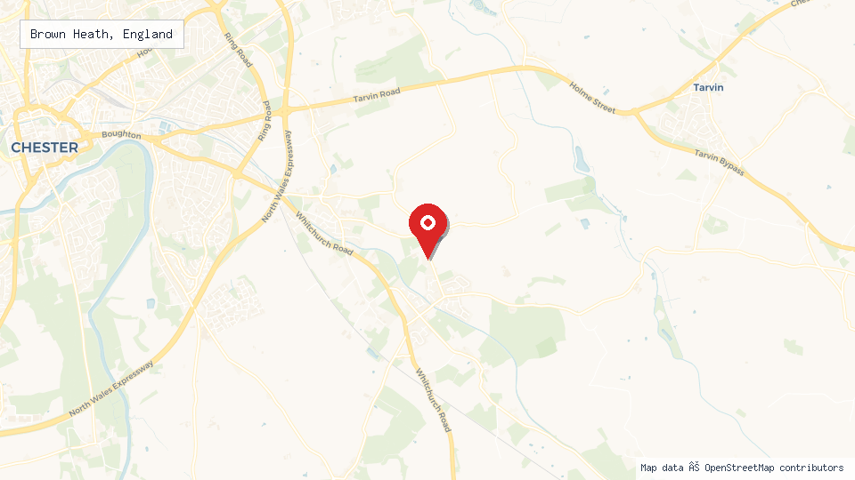 Street map of Brown Heath, England with location pin