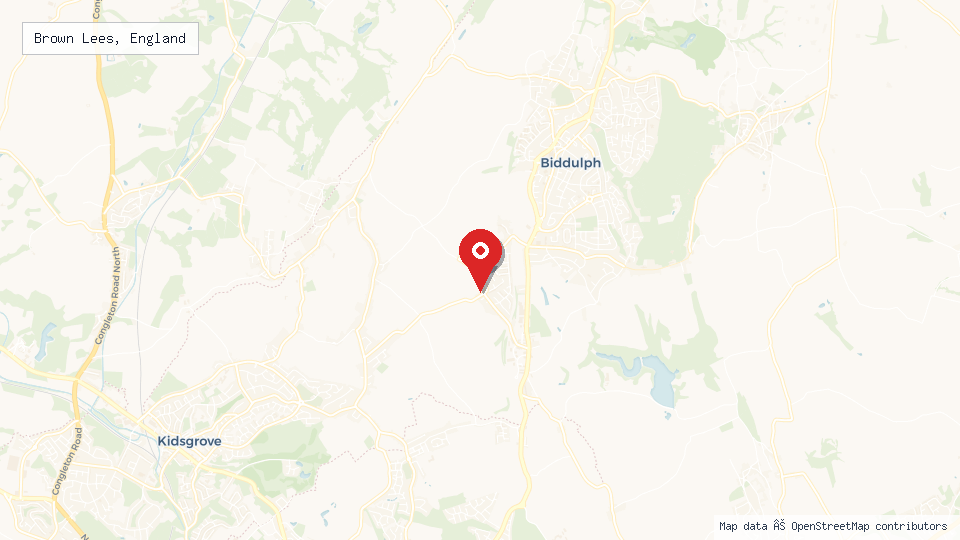 Street map of Brown Lees, England with location pin