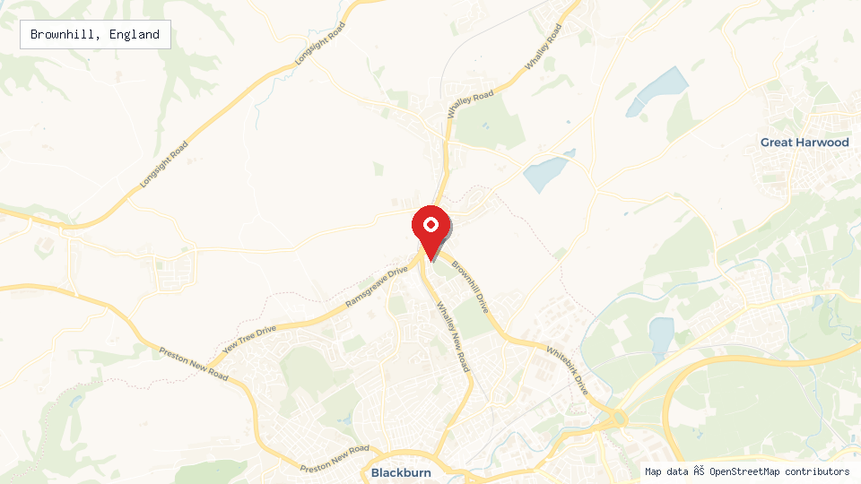 Street map of Brownhill, England with location pin