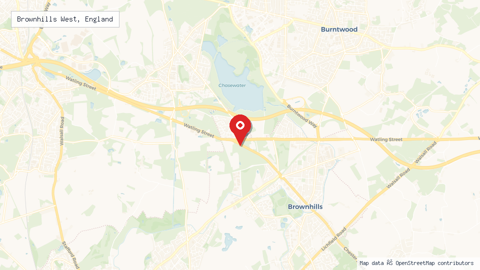 Street map of Brownhills West, England with location pin