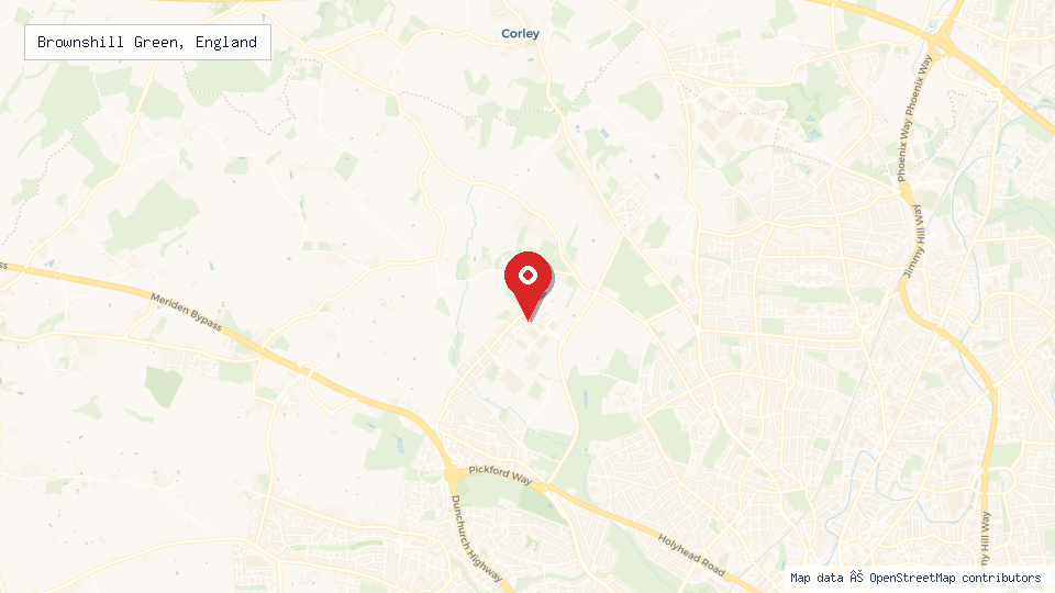 Street map of Brownshill Green, England with location pin