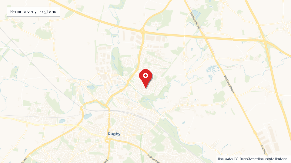 Street map of Brownsover, England with location pin