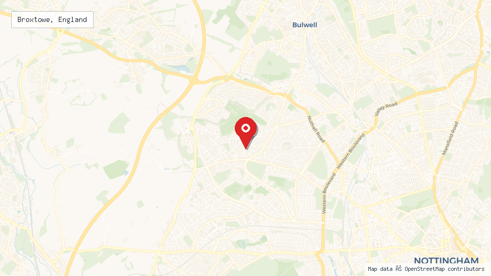 Street map of Broxtowe, England with location pin