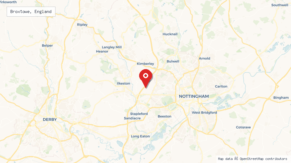 Street map of Broxtowe, England with location pin