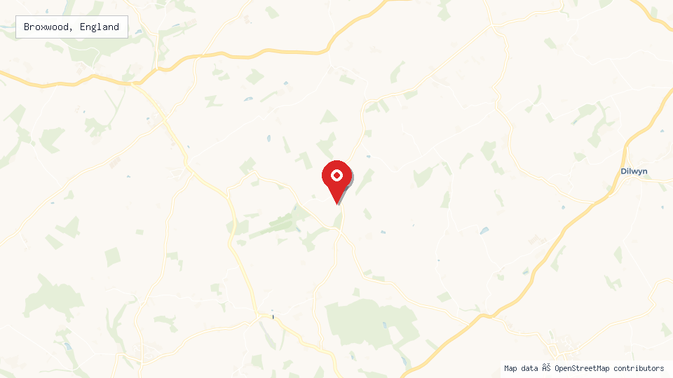 Street map of Broxwood, England with location pin