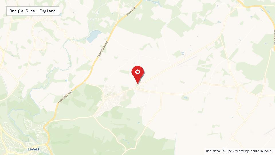 Street map of Broyle Side, England with location pin
