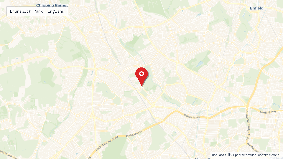 Street map of Brunswick Park, England with location pin