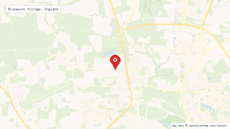 Street map of Brunswick Village, England with location pin