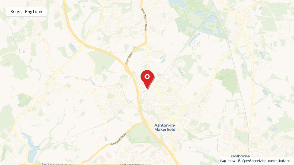 Street map of Bryn, England with location pin