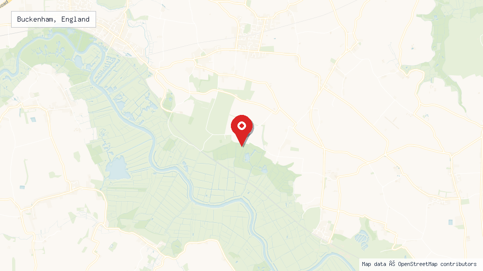 Street map of Buckenham, England with location pin