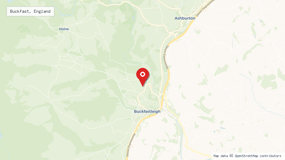 Street map of Buckfast, England with location pin