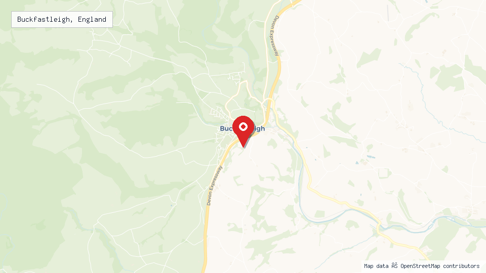 Street map of Buckfastleigh, England with location pin
