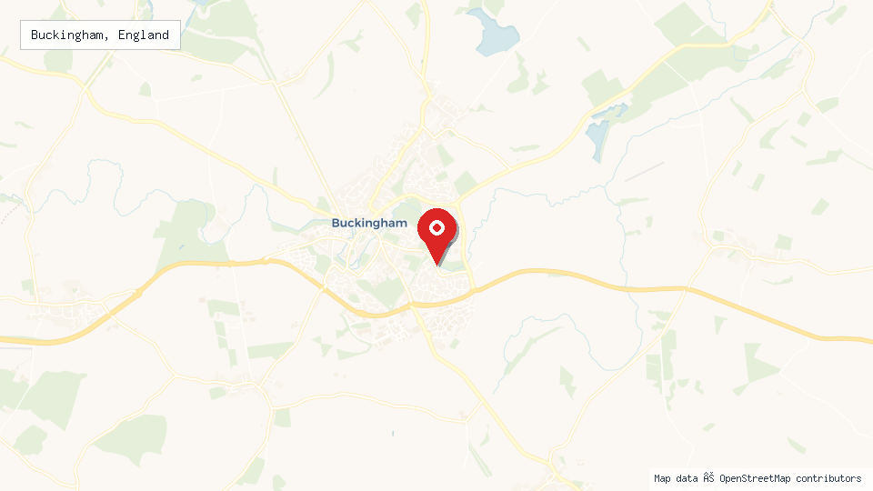 Street map of Buckingham, England with location pin