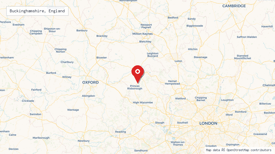 Street map of Buckinghamshire, England with location pin