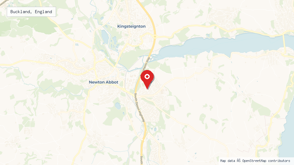Street map of Buckland, England with location pin