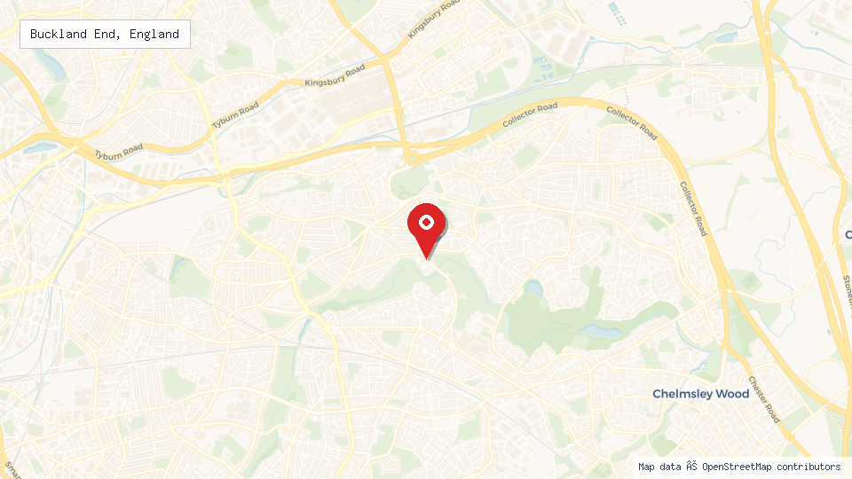 Street map of Buckland End, England with location pin