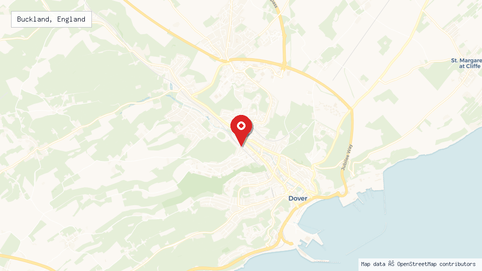 Street map of Buckland, England with location pin