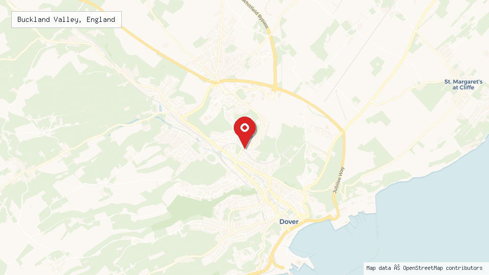Street map of Buckland Valley, England with location pin