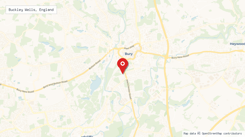 Street map of Buckley Wells, England with location pin
