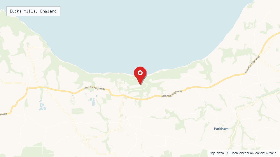 Street map of Bucks Mills, England with location pin