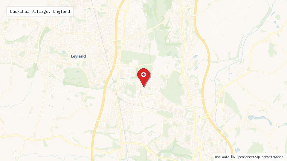 Street map of Buckshaw Village, England with location pin