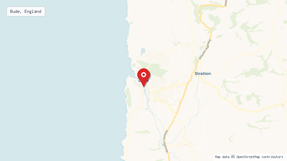 Street map of Bude, England with location pin